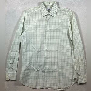 Brioni 39 | 15.5 Green Gingham Check 100% Cotton Spread Collar Dress Shirt EUC